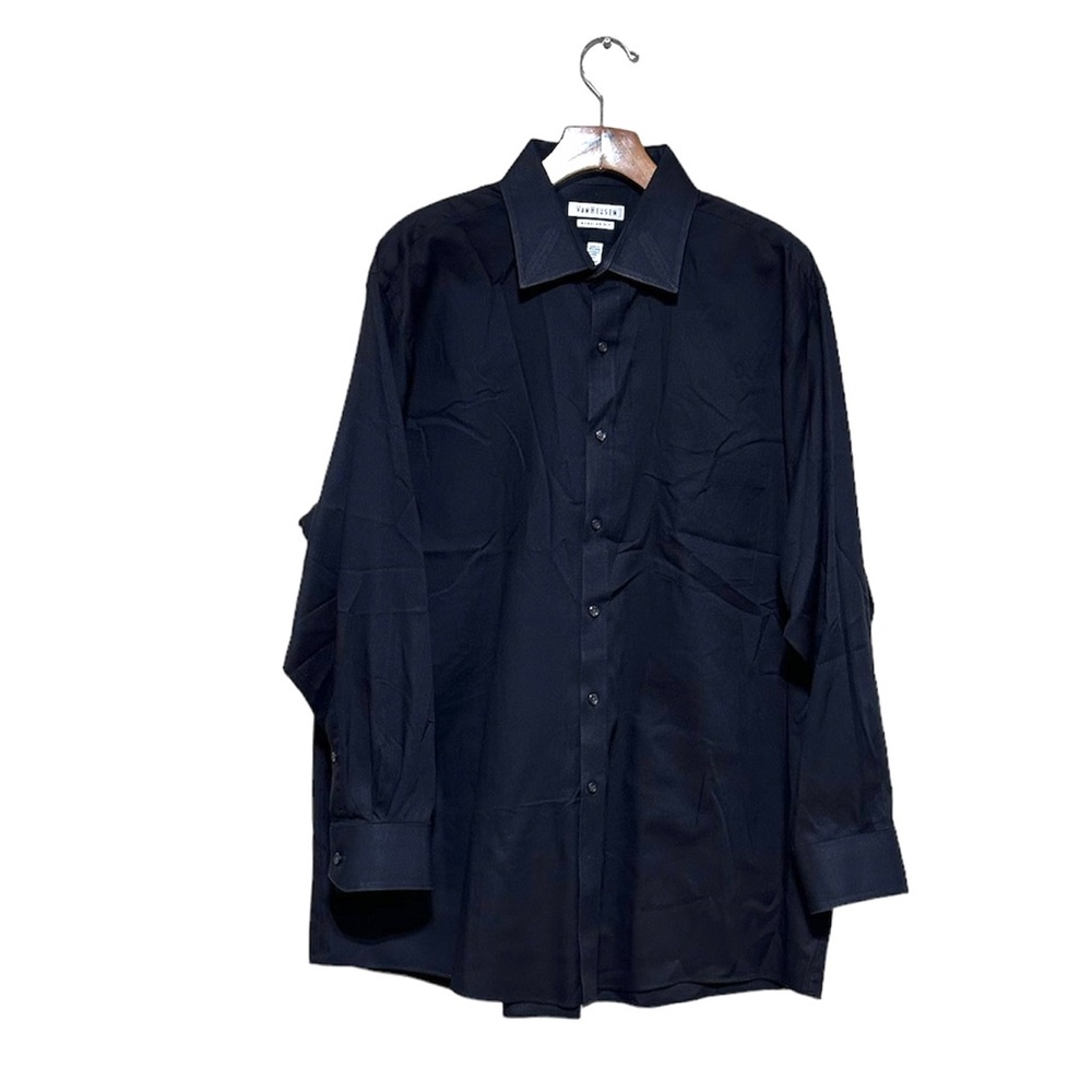 NWOT Van Heusen Regular Fit Pin Cord Texture Solid Black Longsleeves Shirt
